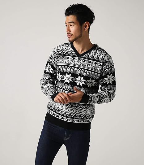 Amazon アズールバイマウジー セーター Men S ノルディック柄vネックニットプルオーバー 251csm70 034i Xl ブラック メンズ セーター 通販