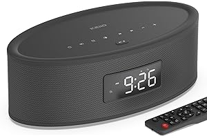 KEiiD Bluetooth Speaker with LED Alarm Clock Radio, White Noise Sound Machine, USB, AUX, Aesthetic Style with Great Sound Performance, Auto Dimmer, Sleep Timer