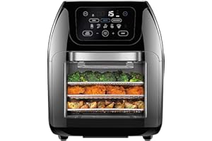 12 Qt Air Fryer Oven with Rotisserie, Visible Window, 12 Presets, 400¡ãF Max Temp, 85% Less Oil, Dishwasher Safe Accessories,