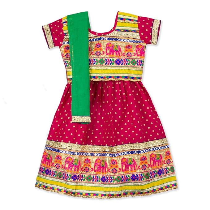 Kid1 By Hopscotch Girls Cotton Half Sleeves Traditional Lehenga And Blouses in Pink Color