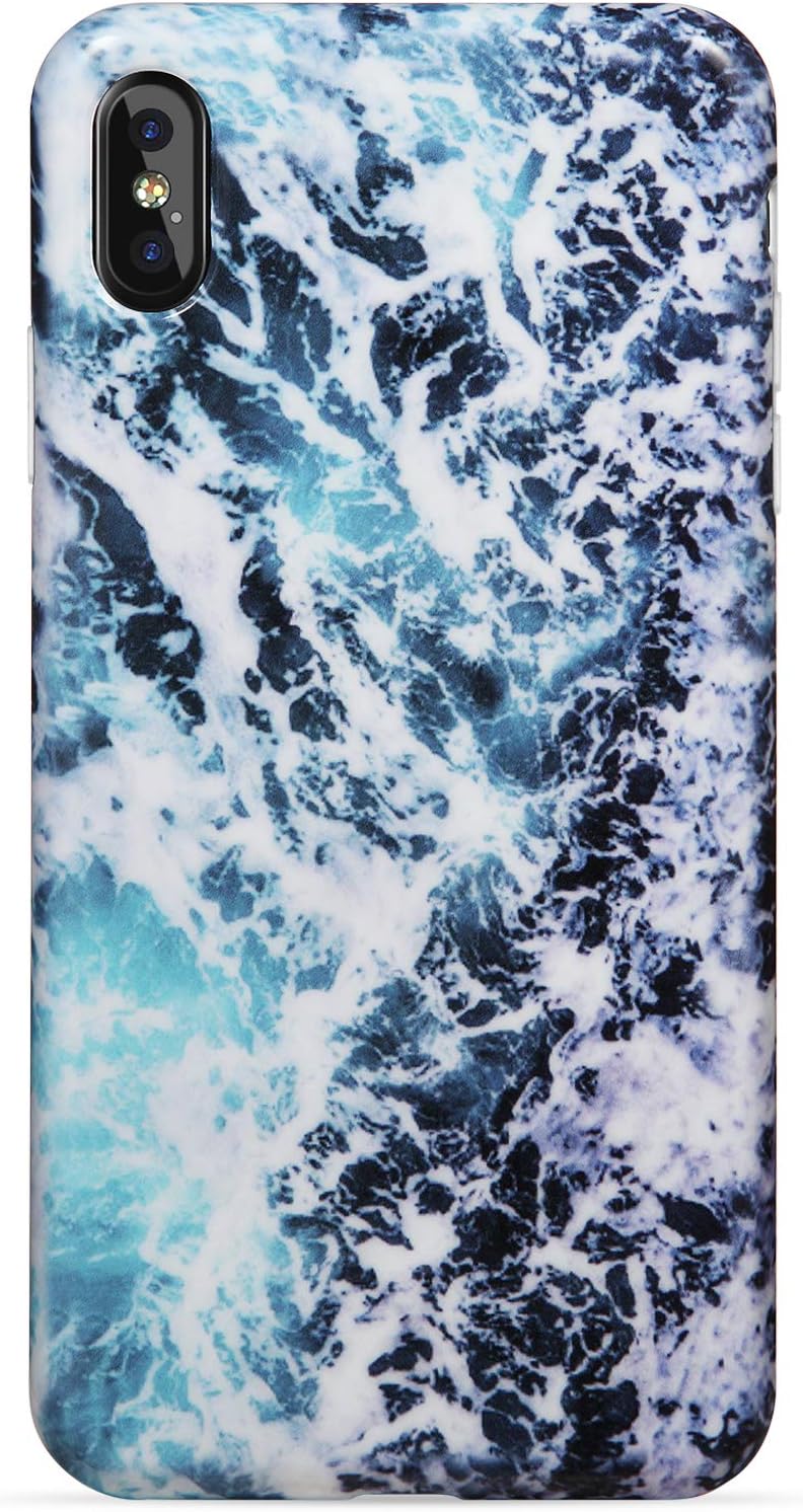 iPhone Xs Max Case,LUMARKE Cute Blue White Sea Waves for Men Women Girls,Slim-Fit Matte TPU Clear Bumper Soft Rubber Silicone Best Protective Thin Cover Fashion Phone Case for iPhone Xs Max [6.5"]
