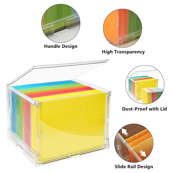 MUKAI FILE ORGANIZER BOX WITH LID, COLLAPSIBLE FILE FOLDER ORGANIZER WITH SLIDE, HANGING FILE FOLDER BOX, FOR OFFICE DOCUMENT STORAGE WITH DESKTOP ORGANIZER (3)