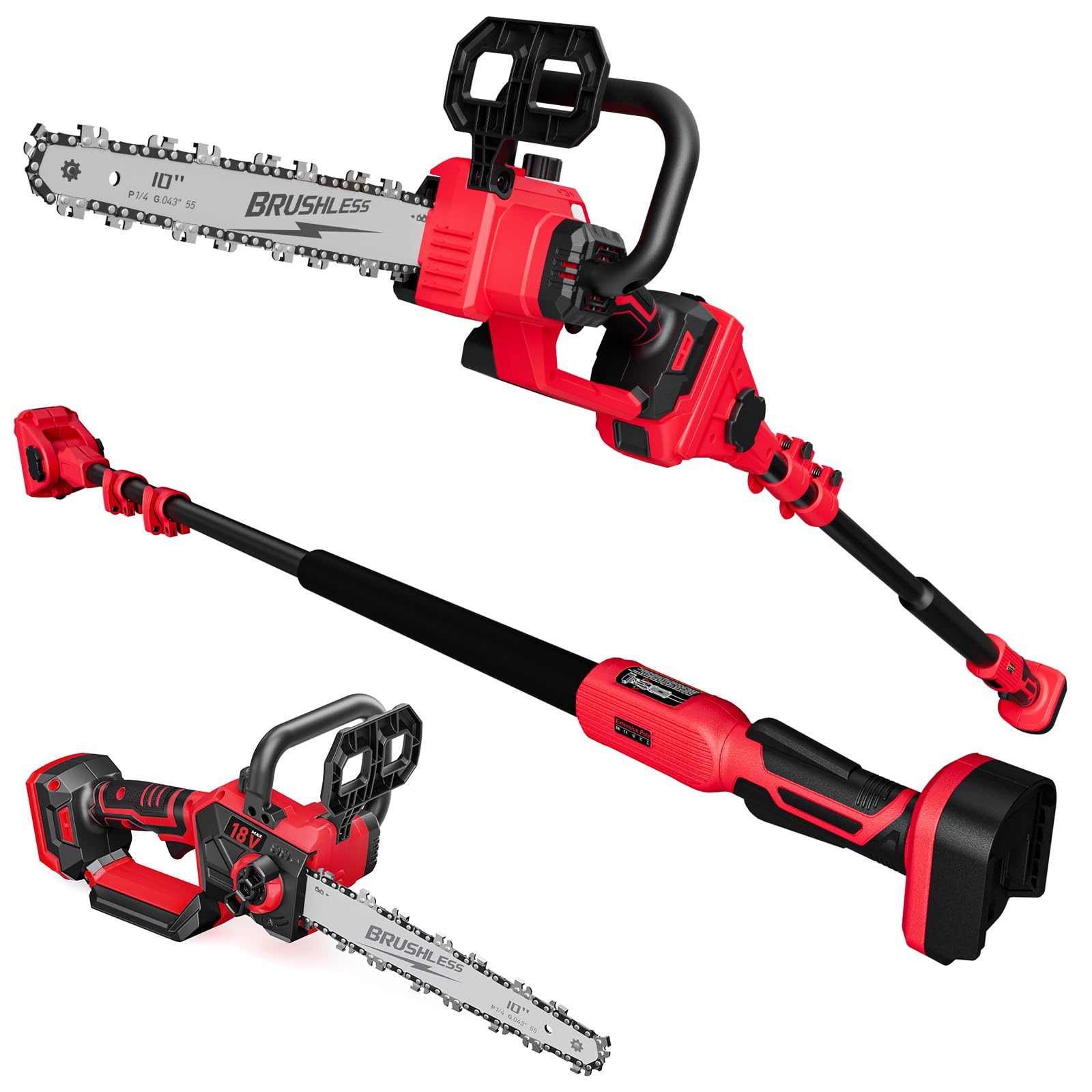 Photo 1 of 2-IN-1 Cordless 10-Inch Pole Saw And Chainsaw Compatible with Milwaukee M18 18V Battery, Total Reach of Max 15ft, Auto Oiling, Electric Pole Saw for Tree Trimming Pruning (Battery NOT Included)