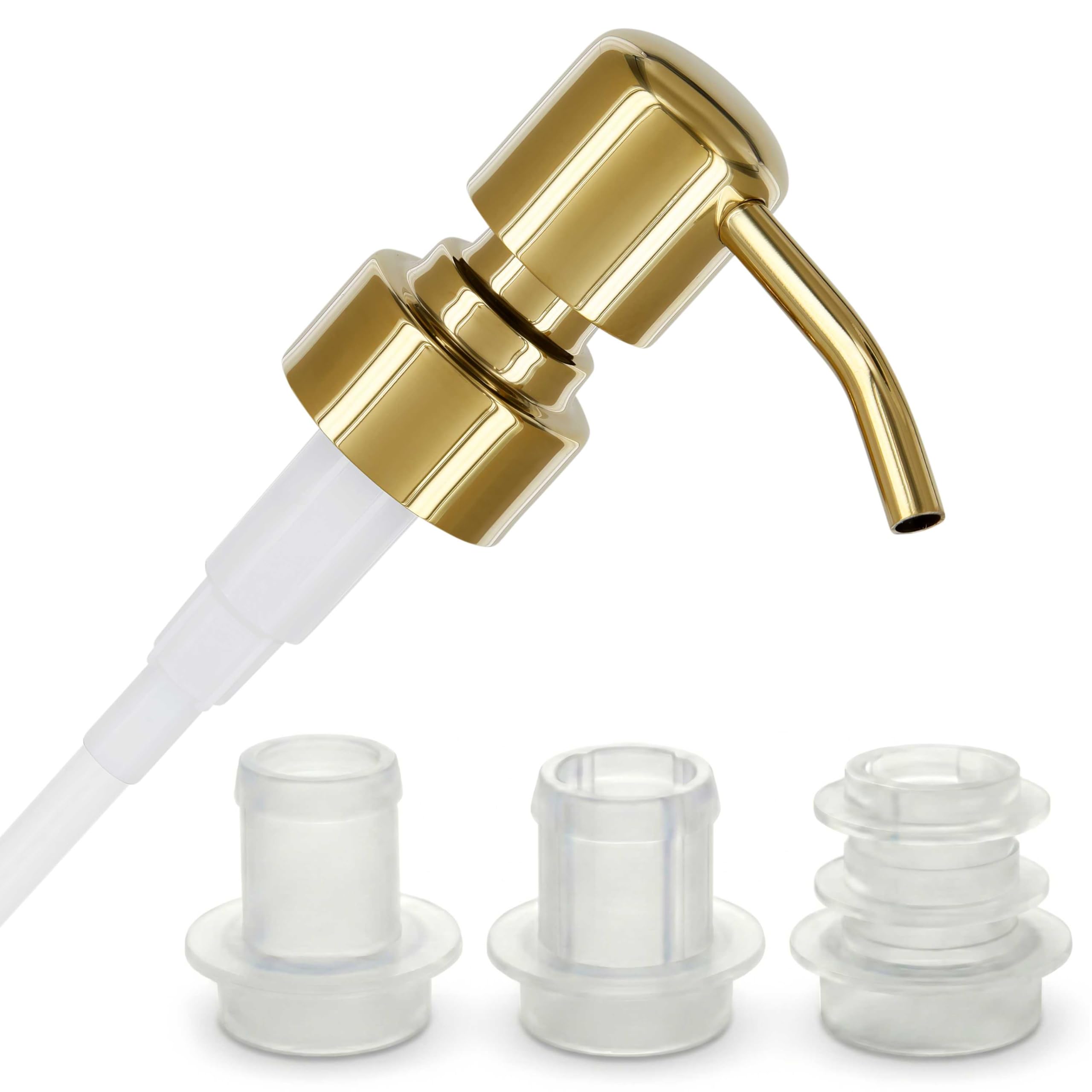 ALTGLAS Upcycling Soap Dispenser Pump Head 'Zagreb' with 3 Silicone Stoppers Fitting Ring Set for All Bottle Openings With Diameter 18-23mm (Gold Shiny) โ image 1
