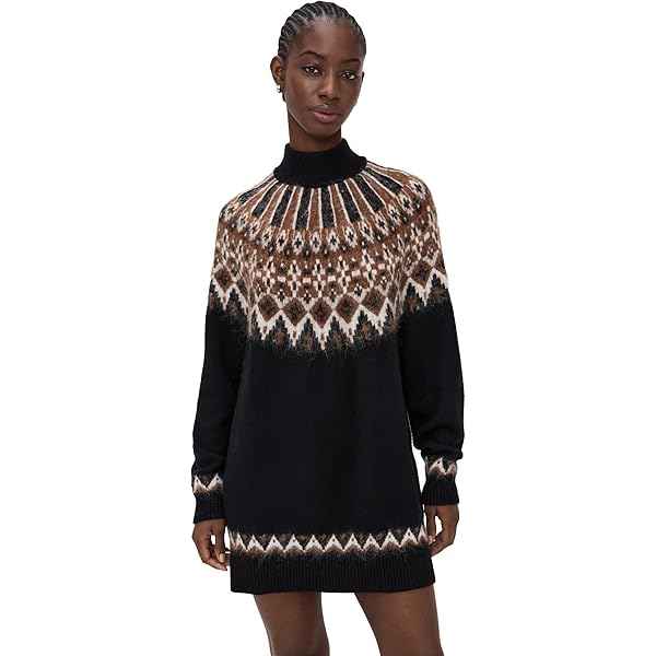 Line & Dot Women's Cecily Sweater Dress, Brown Multi, L at Amazon Women's  Clothing store