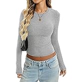 EasyGala Women Cotton Ribbed Long Sleeve Shirts Crew Neck Tight Tees Sexy Fitted T-Shirt Fall Basic Layer Clothes 2026
