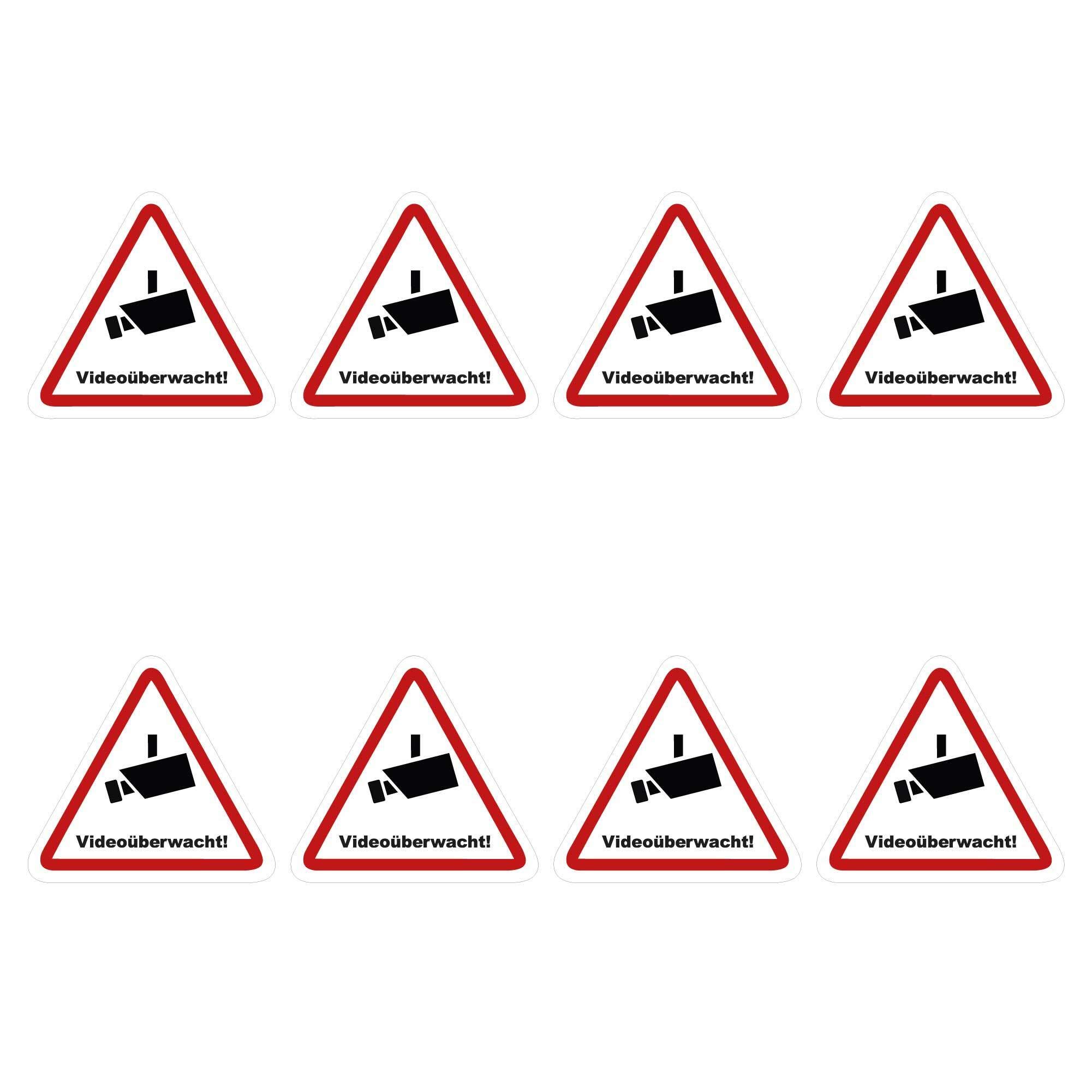 Kleberio® 8 selbstklebender PVC Aufkleber Warnschild 52 x 47 mm !! KLEIN !! - Videoüberwachung - Piktogramm Hinweisschild