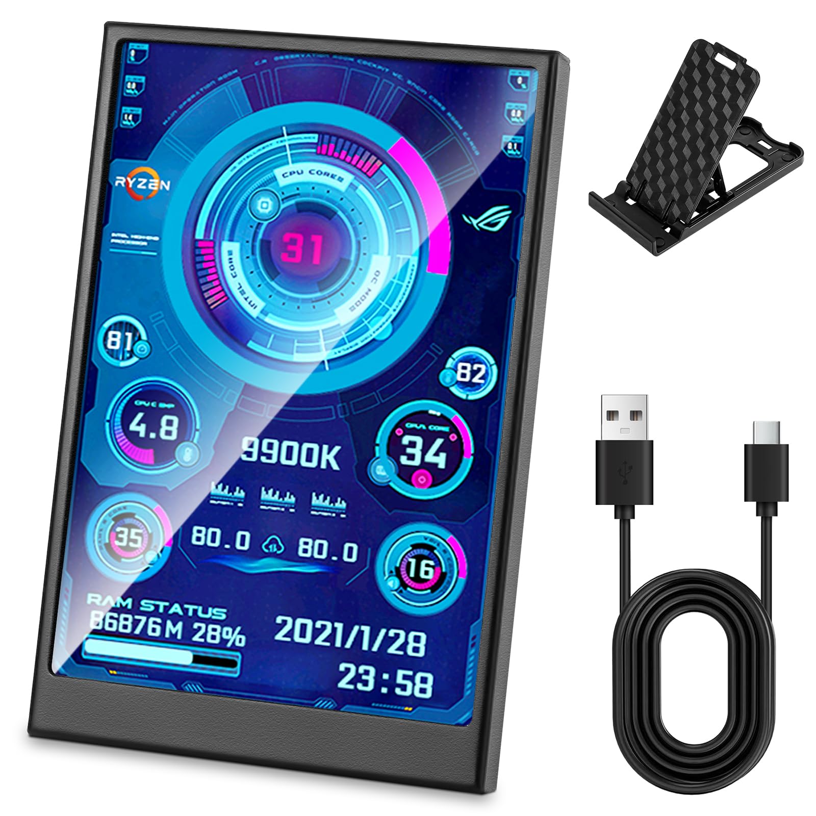 Photo 1 of ***SOMETHING LOOSE INSIDE UNIT***TURNED ON BUT NOT CONNECTED TO ANYTHING IN TEST*NO STAND*88 3.5 Inch IPS USB Mini Screen No Installation AIDA64 Pc Case Screen Computer Temp Monitor PC Temperature Display with Stand, USB Cable, Manual***SOMETHING LOOSE IN