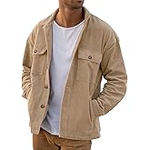 PLEPAN Men's Corduroy Shacket with 4 Pockets (Chest & Side Slant) Button Down Work Jackets Casual Long Sleeve Shirt Jacket