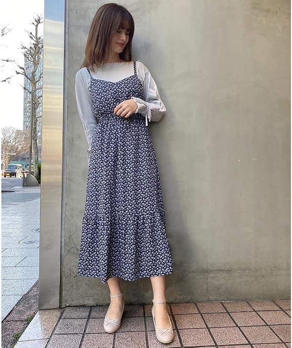 Amazon マジェスティックレゴン Majestic Legon フラワーキャミワンピ ネイビー柄 M ワンピース チュニック 通販