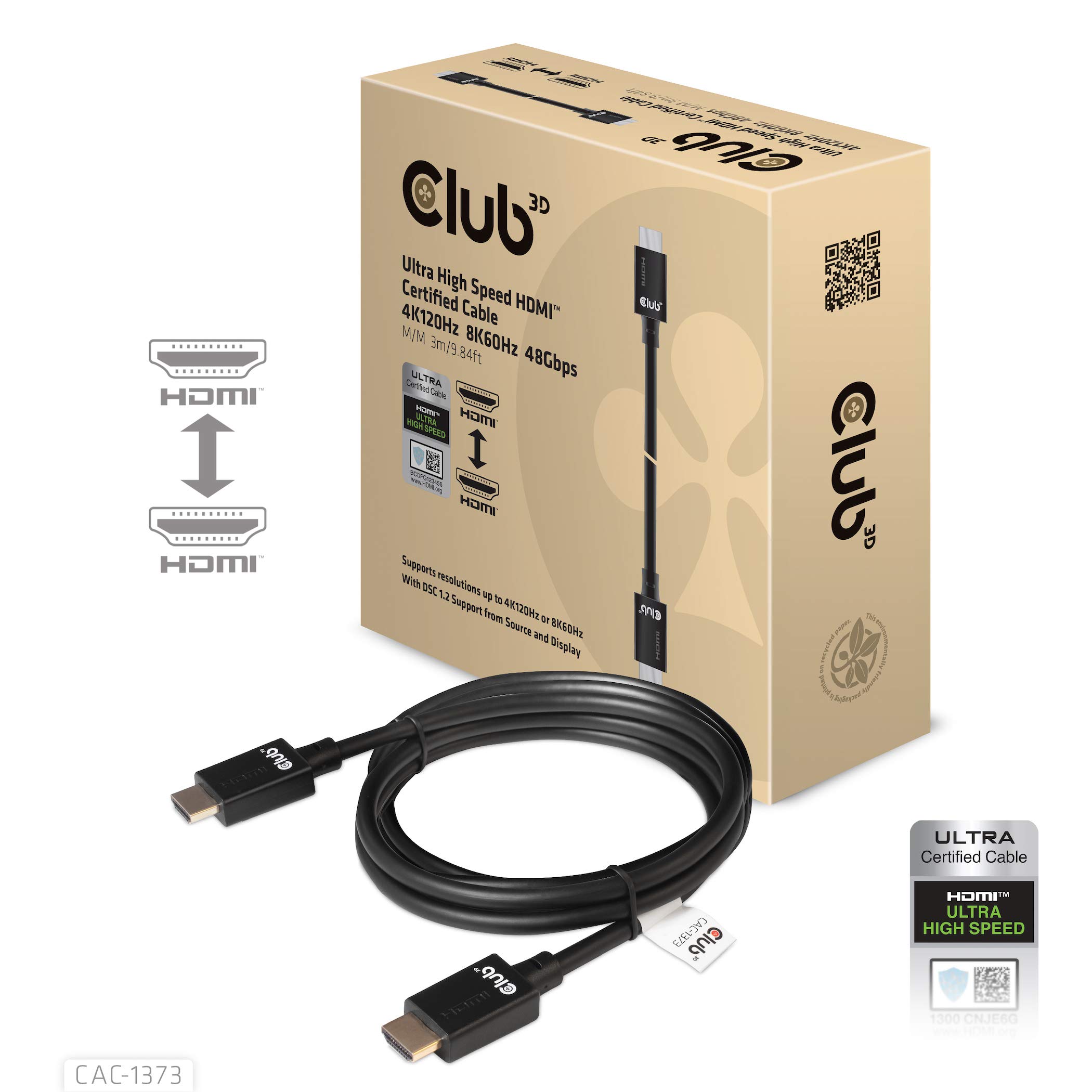 Club 3D Ultra High Speed HDMI Cable 10K 120Hz 48Gbps 26AWG Male/Male 3 m