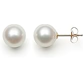 Belacqua AAA Quality Japanese Akoya Cultured Round Pearl Stud Earrings in 14K White or Yellow Gold or Sterling Silver, Size - 5.0mm to 8.5mm, Fashion Jewerly for Women, Gift Box Included