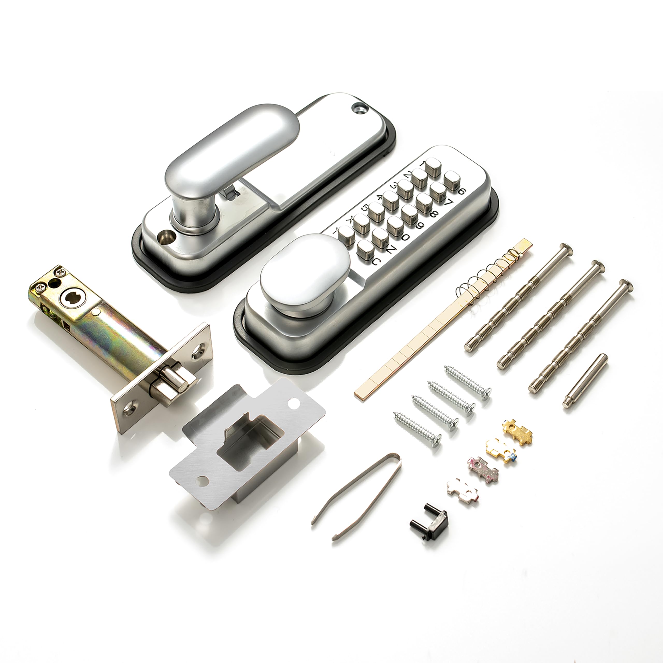 TSS Digital Door Lock with 14 Button Combination and Holdback Feature - Weather Resistant Code with 3-7 Digit Length - Complete With Fixings, Silver