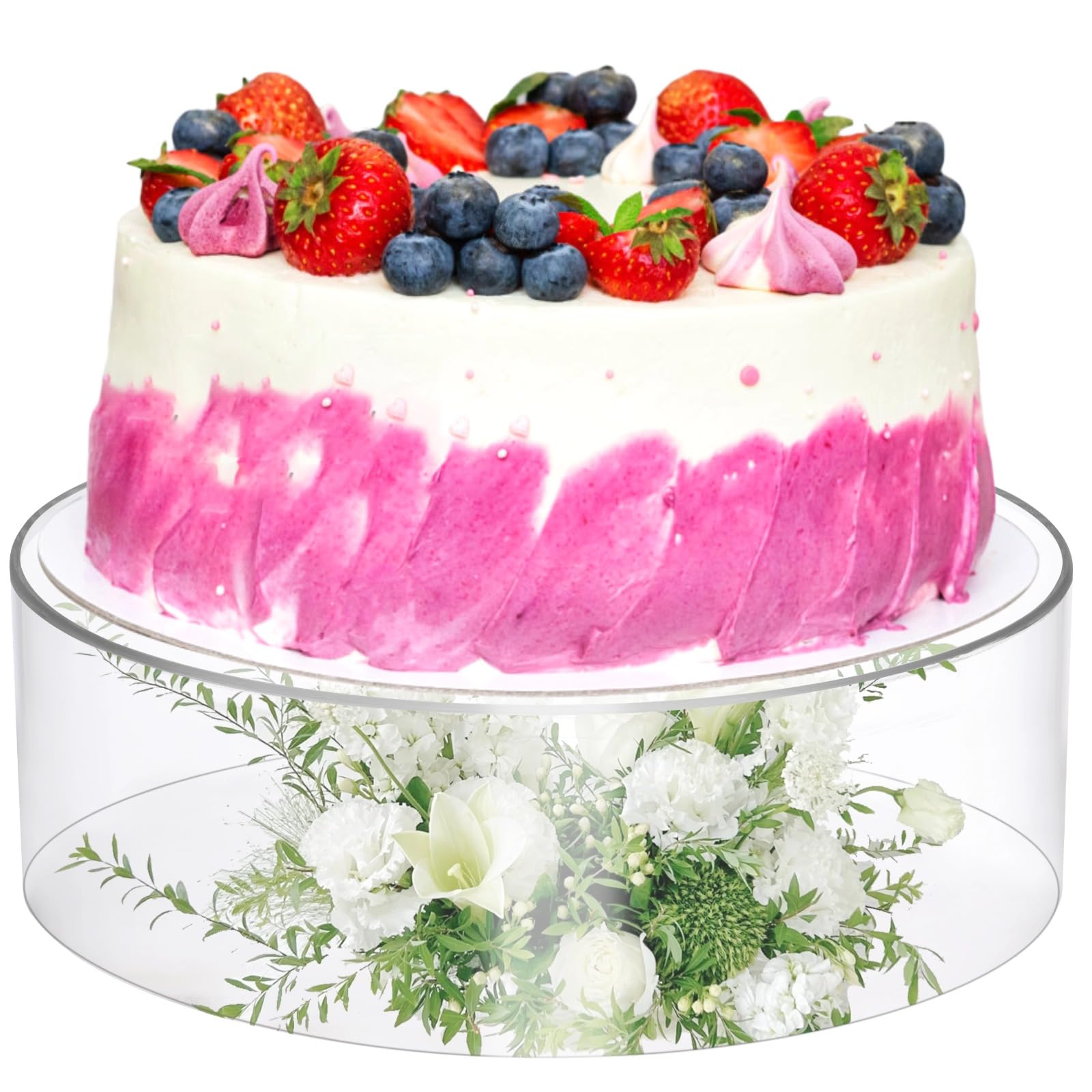 Photo 1 of Clear Acrylic Cake Stand, 12 Inch Round Dessert Display Stand with Hollow Bottom, Cupcake Display Holder, Clear Cylinder Cake Riser for Wedding Party, 12" D x 4" H