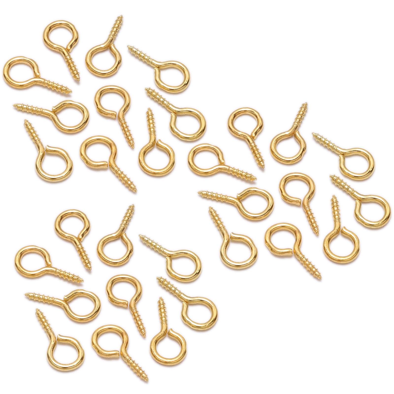 200 Pcs Small Eyelet Screws, 6 x 13mm Metal Eye Pins Hooks, Eye Bolts Screws, Gold