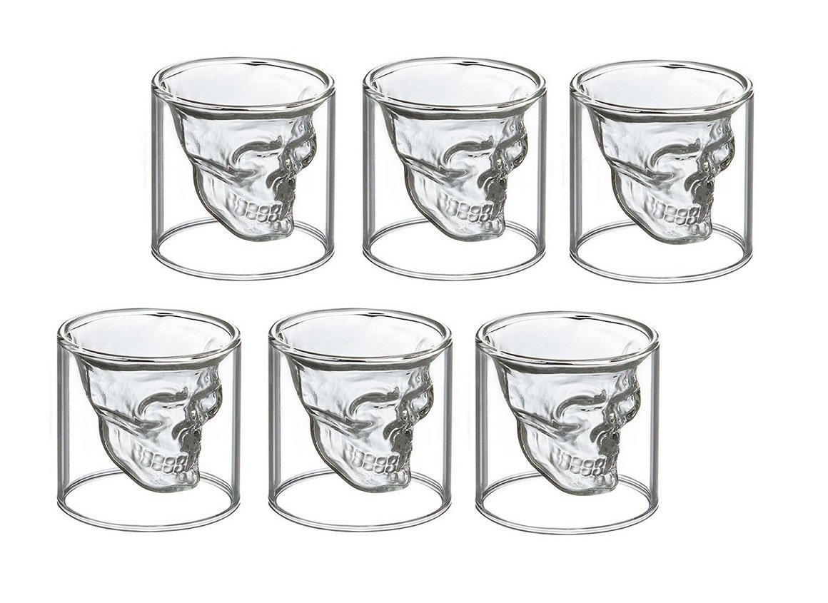 6 x Skull shot glass, skull, skull head, vodka shot glasses, 6