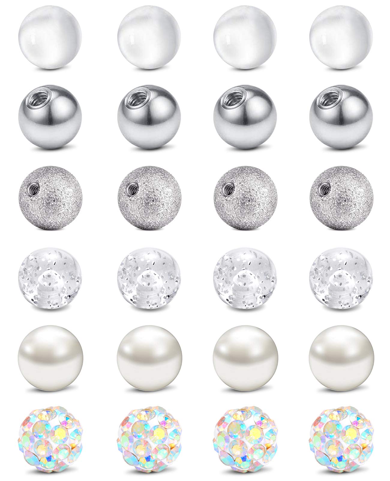 incaton 1.6mm Silver Piercing Balls 24pcs – Sparkly Stainless Steel Replacement Jewellery for Body Piercings — image 1