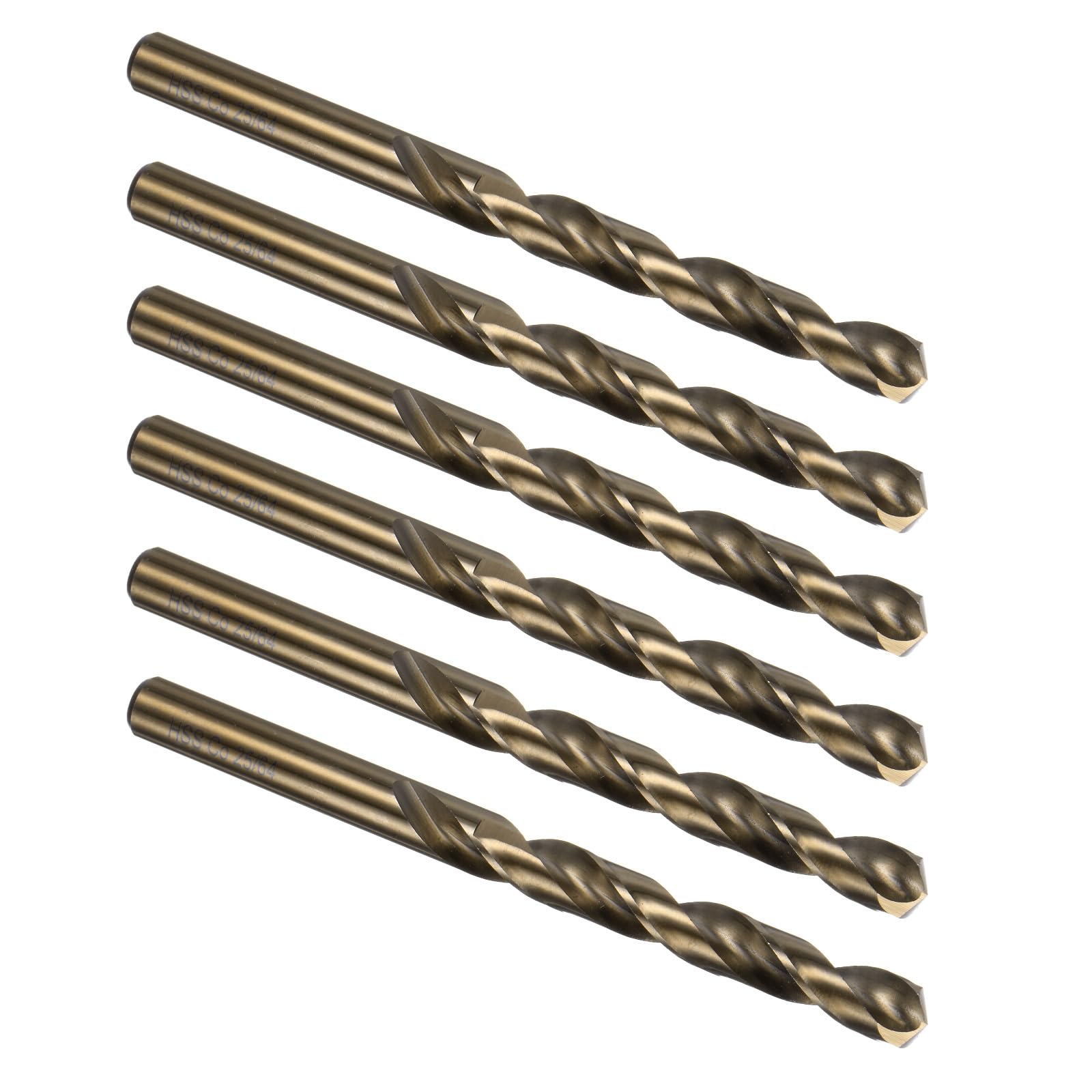 Kozelo 6PCS Twist Drill Bit - [25/64"] M35 High-Speed Steel Cobalt Round Shank Jobber Bit Set Dark Gold for Metal Wood Plastic Steel Use, 85mm/3.35" Blade Length — image 1
