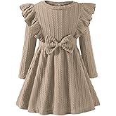 Kionio Toddler Girl Christmas Dress Baby Sweater Dresses Ruffle Ribbed Knit Long Sleeve A-Line Swing Fall Winter