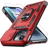 Janmitta Case for iPhone 13 Pro Max Phone Cover Built in Slide Camera Lens Cover+Screen Protector,Heavy Duty Shockproof Full Body PhoneCase with Finger Ring Holder Kickstand,Red