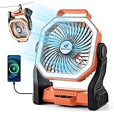 Odoland Rechargeable Camping Fan, 20000mAh Battery Fans with LED Lantern for Tent Car Beach Storm, Portable Light Desk Cooling Fan for Picnic Power Outage Hurricane, Orange