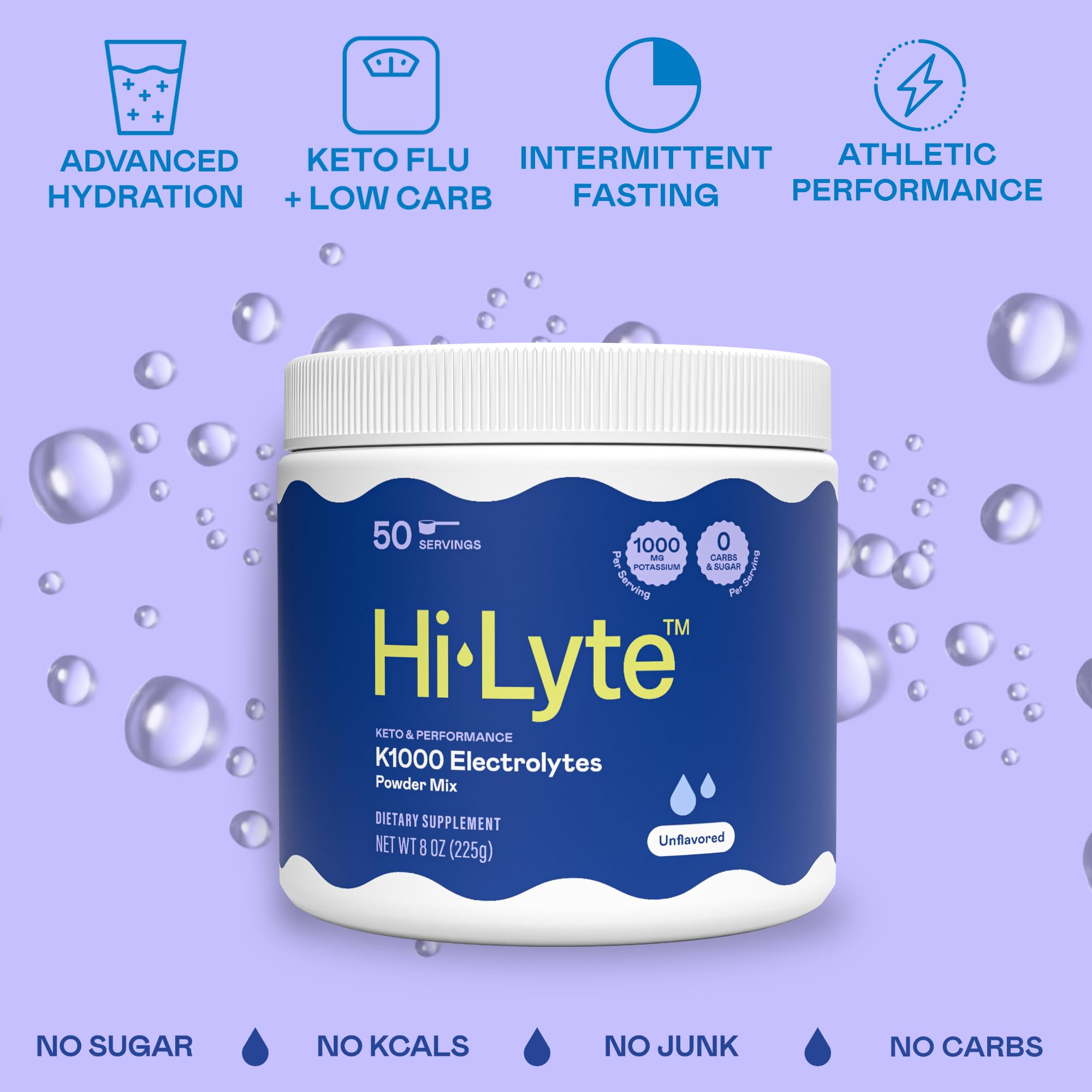 Hi-Lyte K1000 Electrolytes Powder Mix Unflavored Keto & Performance, 50 Servings