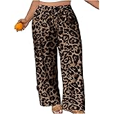 RoseSeek Women's Plus Size Wide Leg Cheetah Leopard Pants Drawstring High Waisted Y2K Long Trousers