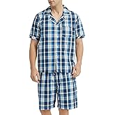 Vulcanodon Mens Cotton Pajama Set Short Sleeve, Button Down Pajama Set for Men Lightweight Men's Sleepwear