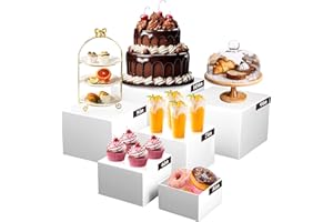 Cryozeo 6PCS Buffet Risers, Food Risers for Buffet Table, Display Stand Shelf for Party Catering Dessert Collectibles, White Acrylic Nesting Boxes for Food Display (Size 10" 9" 8" 7" 6" 5")