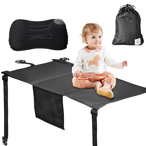 Airplane Seat Extender for Kids with Pillow - Toddler Travel Bed & Toddler Airplane Bed - Must Have for Travel with Kids - Inflatable Foot Rest Airplane & Airplane Kids Bed -Toddler Travel Essential