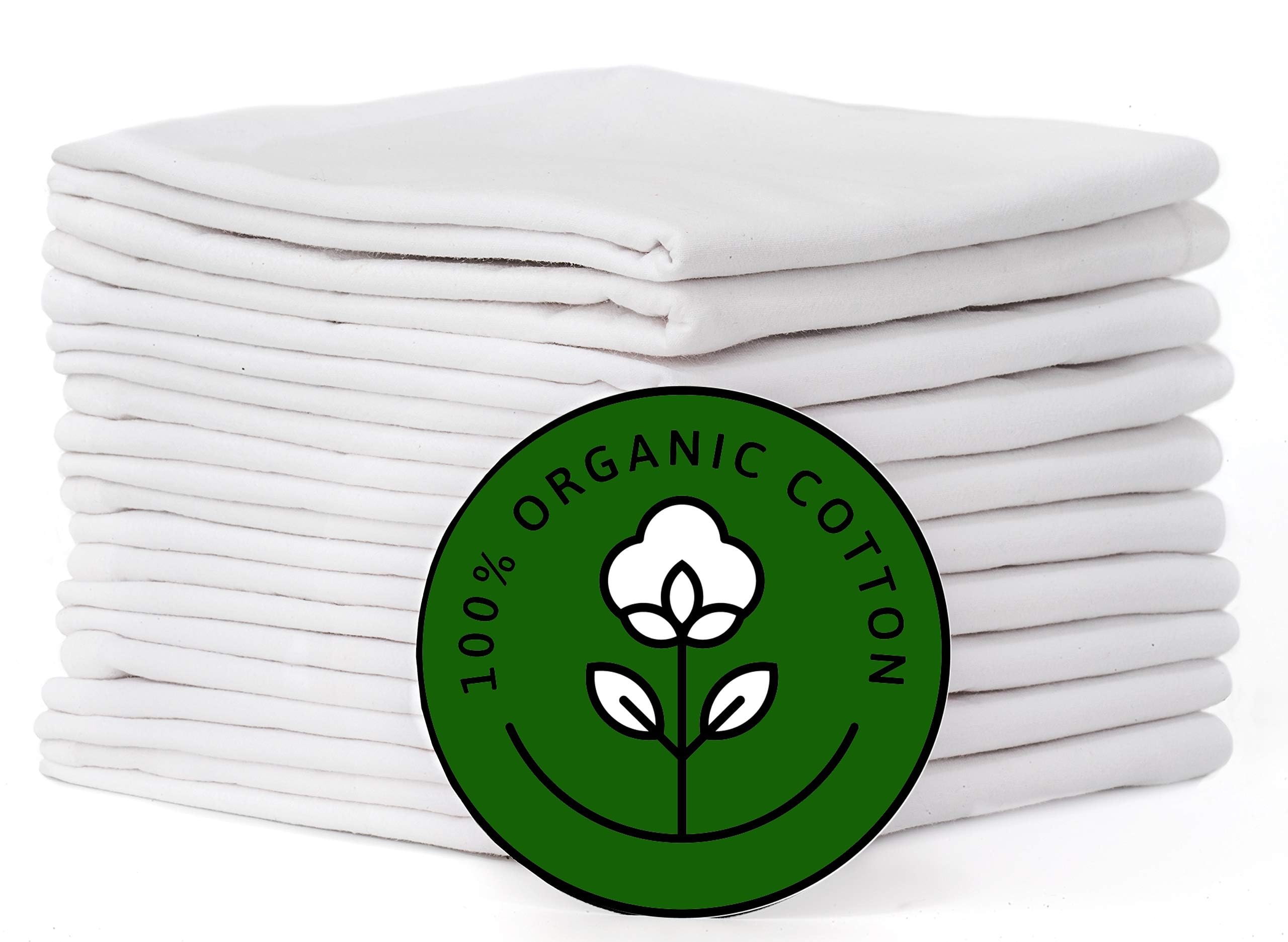 Flour Sack Kitchen Towels |Organic Cotton Blank Towel| Tea Towel Crafting Embroidery|Flat Thick Absorbent Quick Dry | Baking Bread Proofing Breathable Linen Cloth Cover Set of 10, 28 x 28 Inch, White