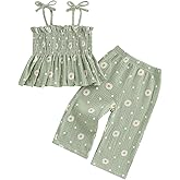 Kaipiclos Toddler Girl Clothes Baby Summer Outfits Daisy Print Sleeveless Smocked Camisole Linen Pants 12 18 24 Month 3T 4T