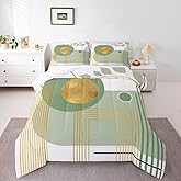 Erosebridal Green Abstract Boho Twin Bedding Sets Mid Century Modern Comforter Set Minimalist Aesthetic Neutral Quilt Duvet Set Botanical Leaves Simple Bedding Collections