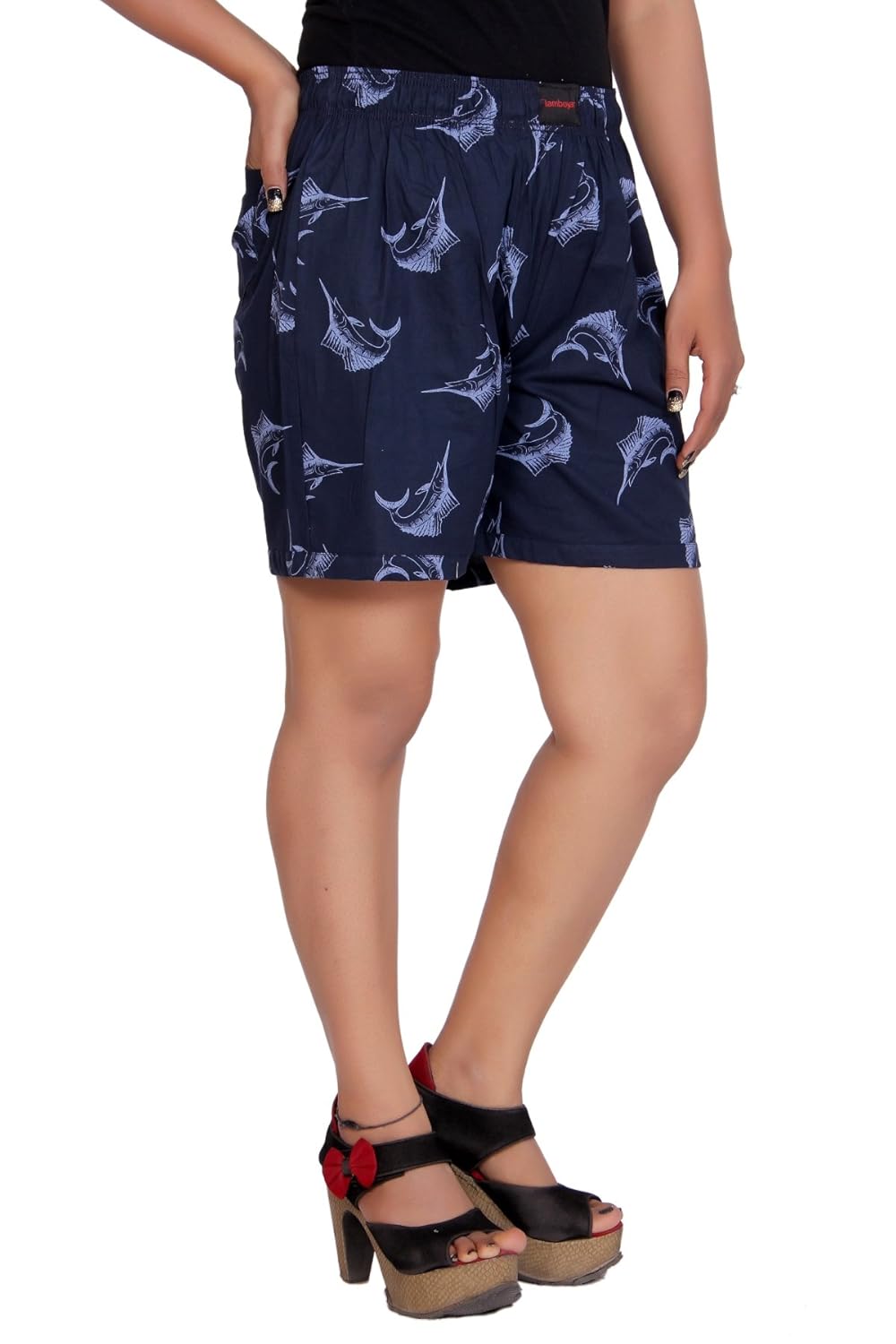 flamboyant women blue printed cotton shorts