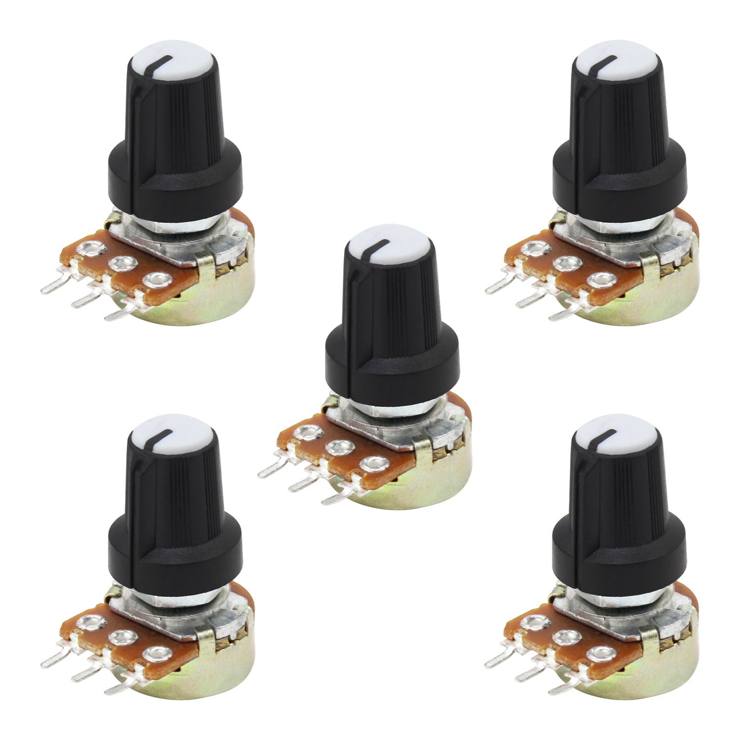 Wimas Linear Potentiometer 3 Terminal Rotary Potentiometer with Cap Nuts and Washer (B10K(5pack))