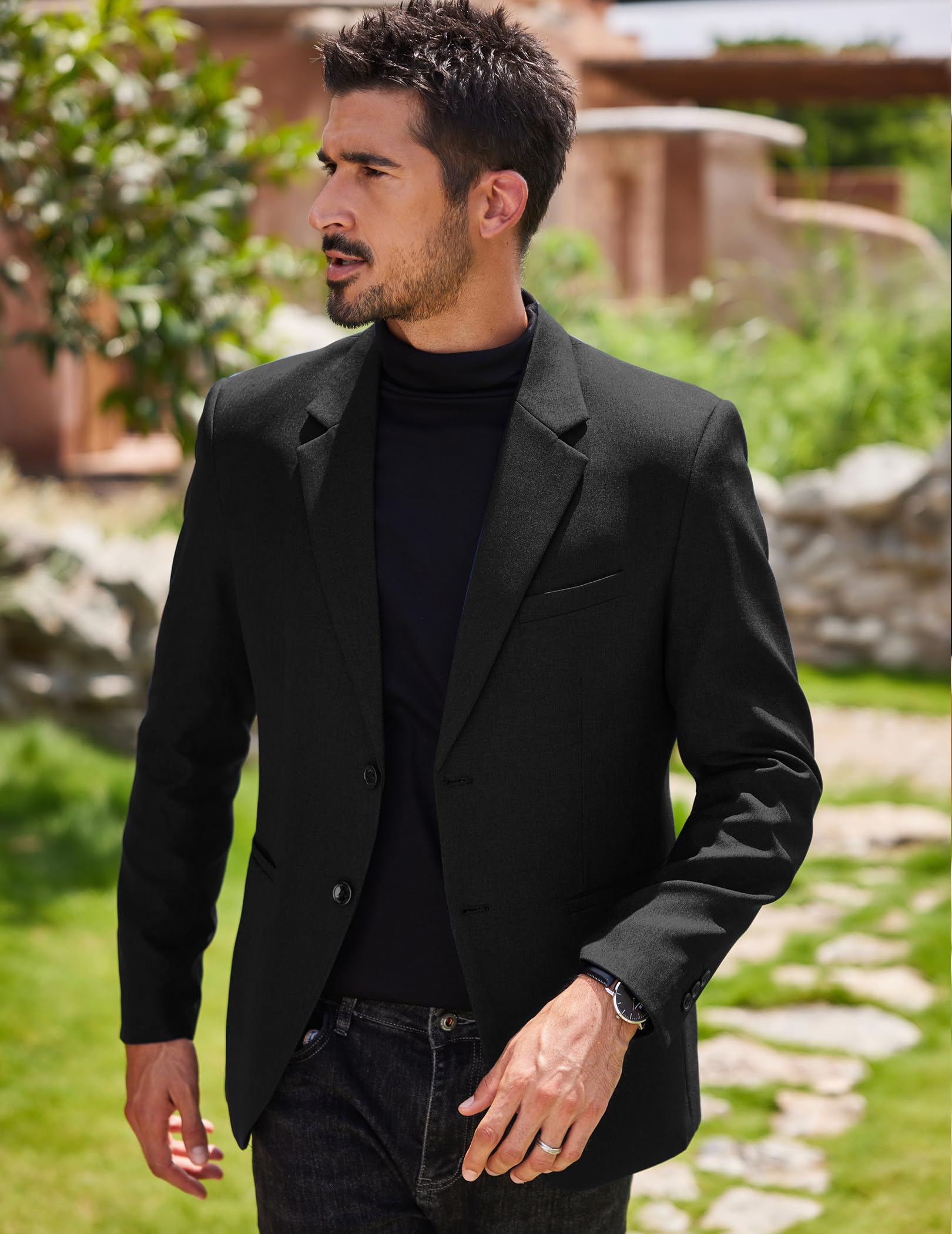 COOFANDY Anzugjacken Sakko Herren Casual Business Blazer Regular Fit 2 Knöpfe Freizeit Anzug Einfarbig Schwarz M 3