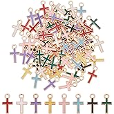 UNICRAFTALE About 120Pcs 8 Colors Metal Cross Charms Alloy Crucifix Pendant Mini Metal Charms Bulks for Jewelry Making Necklace Earring Bracelet DIY Crafts
