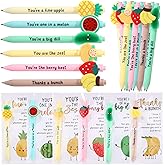 Dunzoom Positive Coworkers Gifts Funny Fruit Pen Bulk Motivational Fruit Ballpoint Pens with Inspirational Cards Employee Appreciation Gifts for Graduation Party Favor Coworker Teacher Team(24 Sets)
