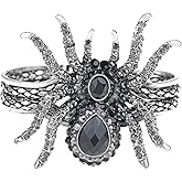 Alilang Women's Silvery Toned Aurora Borealis Rhinestones Spider Textured Halloween Bangle Bracelet