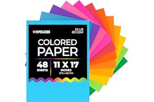Hygloss Assorted Bright Colored Paper - 24 lb, 89 GSM, Acid-Free, Fade-Resistant, 11x17-Inch Ledger Size Color Copy Paper, 48