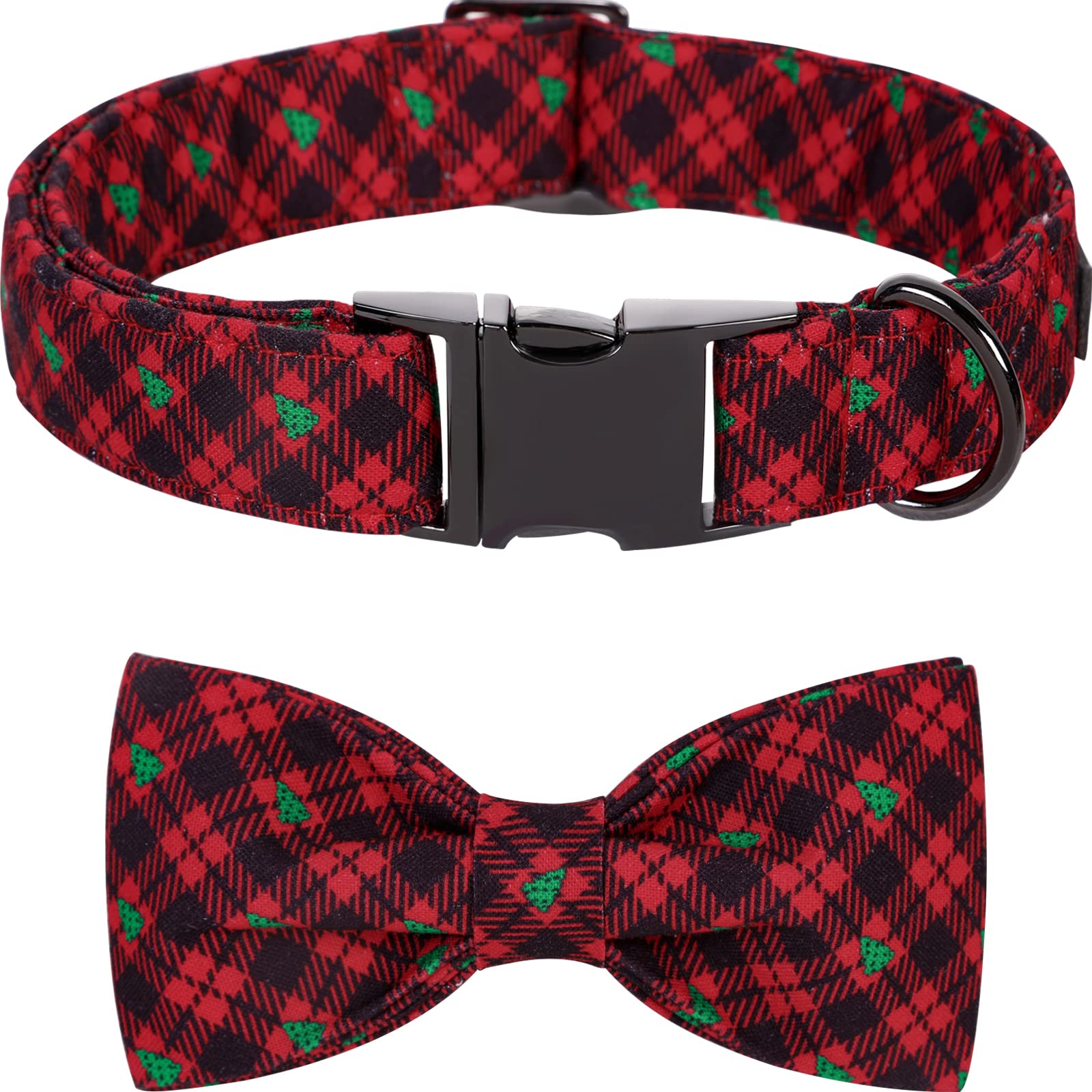 Lionet Paws Christmas Dog Collar with Bowtie, Durable Adjustable Comfortable Cotton Bowtie Collar for Dogs Girl Boy Gift, X-Large, Neck 40-66cm
