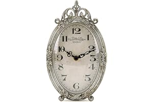 NIKKY HOME Vintage Table Clock, Silent Non-Ticking Battery Operated Desk Shelf Mantel Small Metal Clock for Living Room Decor - Retro Silver
