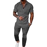UOUA Mens Sweat Suits Set Tracksuit 2 Piece Outfits Short Sleeve Casual Sweatshirt & Loose Jogging Pants