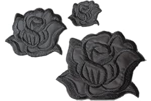 U-Sky Sew or Iron on Patches - Cool Black Rose Patch for Clothing Jackets - 3pcs Different Size Pack - 4.2x3.3 inch, 3.1x2.4 inch, 1.6x1.3inch