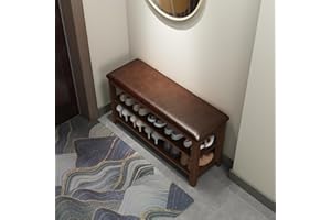 KASLANDI Wooden Shoe Rack Bench - 2-Tier Shoe Organizer and Entryway Bench | Stylish Shoe Bench for Entryway, Bedroom