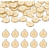 uxcell 52pcs Letter Charm, Enamel Letter Pendants, Alphabet A Pendants Double Sided Beads Charm for DIY Bracelet Necklace Pendants Earring Jewelry Making, Champagne Gold