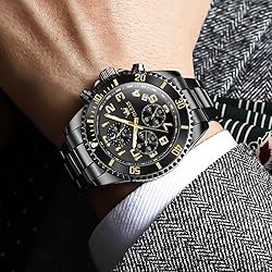 OLEVS Black Watches for Men Chronograph Luxury