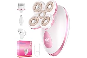 BAZIVVE Electric Razors for Women - Painless Body Shavers for Sensitive Skin - 4 in 1 Cordless Lady Trimmer for Women's Leg, Bikini and Face - Waterproof Wet/Dry Hair Remover Kit, Rechargeable, Pink