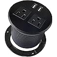 ApexDesk Desktop Power Grommet with Two Power Sockets, Two Quick USB Charging Ports, 6ft Power Cord and Lock Ring (Black)