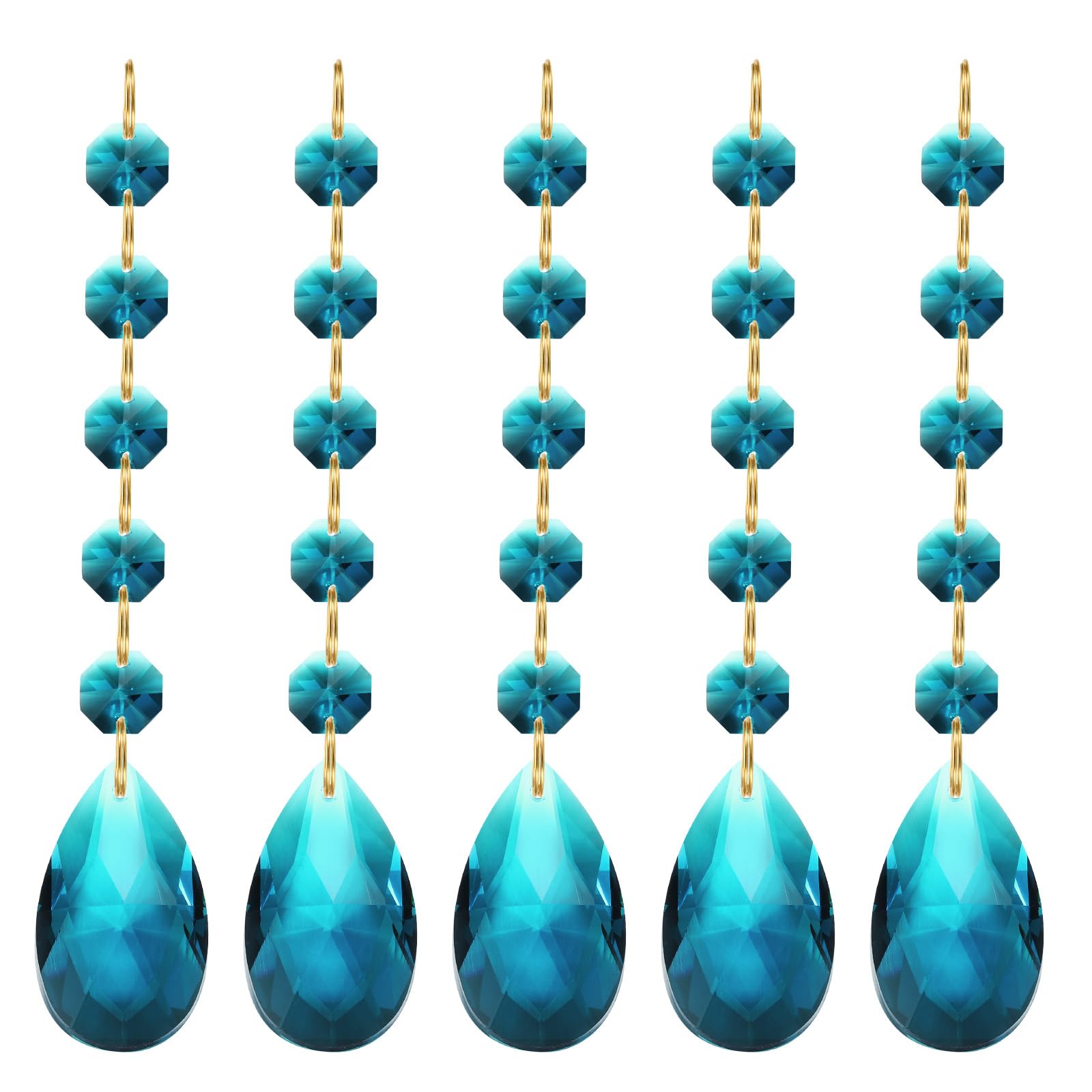PATIKIL Teardrop Crystal Chandelier Pendants Beads, 5 Pack 135mm Length 38mm Chandelier Prisms Parts Ornaments Hanging Beads for DIY Arts Crafts Decoration, Sky Blue